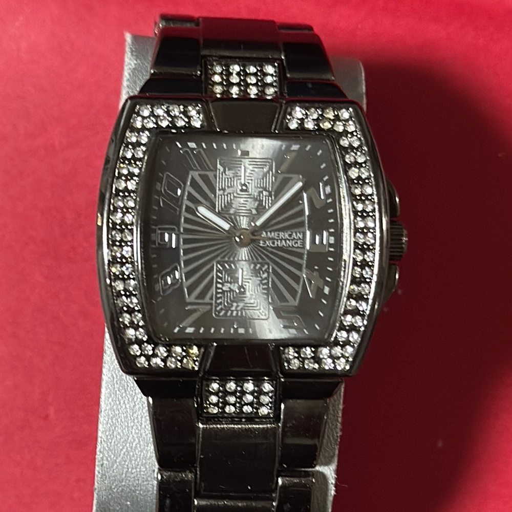 American Exchange Black Watch with Crystal Accents